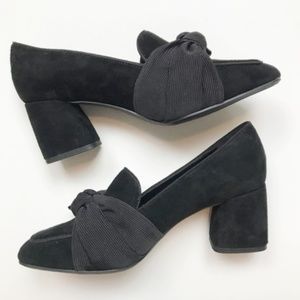 Antonio Melani Black Bow Chunky Velvet Loafer Heel